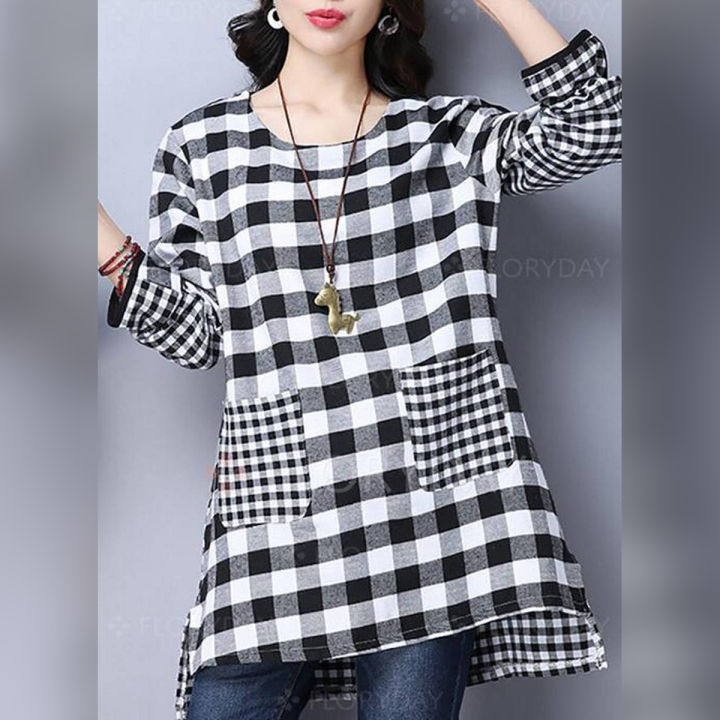 Check Style Top With Front Pocket