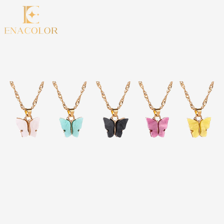 Enacolor Korean Ins Butterfly Necklace Pendant Beauty Girls 6 Colors