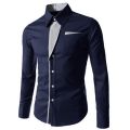 Skymountain Fashion Men Stand Collar Long Sleeve Color Block Button up Shirt Slim Fit Top. 