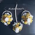 Bridal jewellery set,  Bridal jewellery set,  Bridal jewellery set Mehndi, eid collection for girls, yellow flower earrings, artificial flower jewellery. 