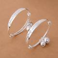 【Hot demand】New Gift 2pcs Silver Plated Baby Kid Bell Bangle Bracelet English Letter. 