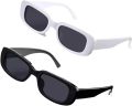 Trendy Style Rectangle Shaped Eyewear Fashion Sunglasses For Girls And Mens in Black And White Color. 
