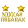 “NIKAH  MUBARAK” Foil Balloons Golden with 2 Stars - Letter Balloons For Nikah Event Party Decoration Nikah Mubarak Decor Supplies. 