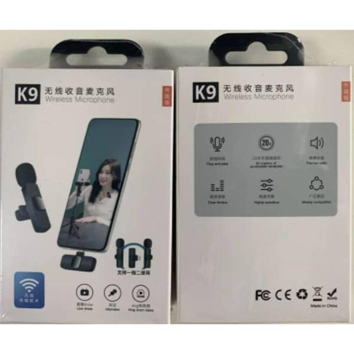 K9 Dual Microphone Mic Plug & Play USB Type C & IOS Connector Wireless Lavalier Microphone