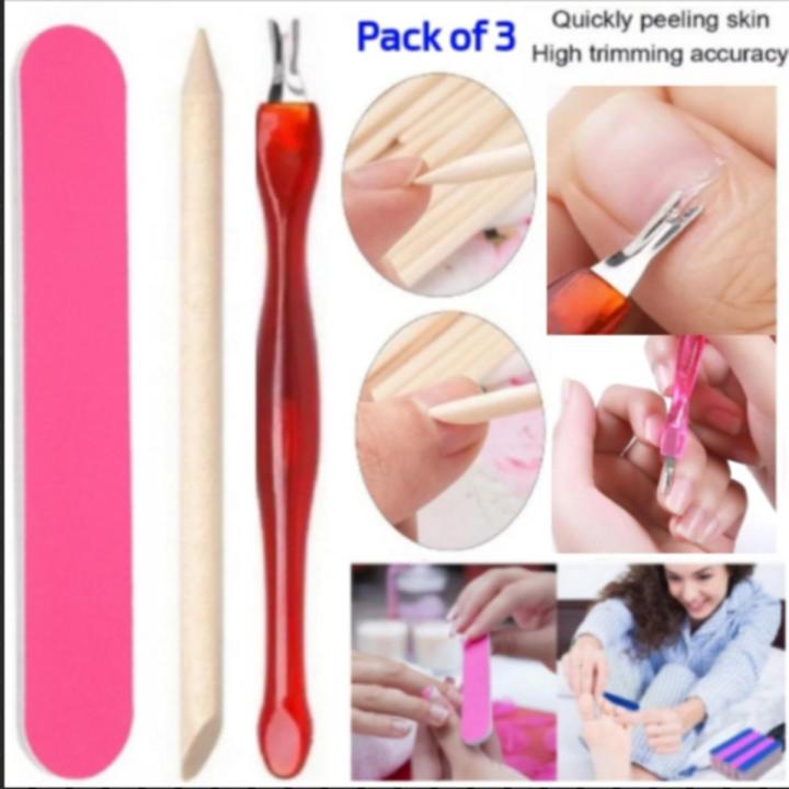 Nail Cuticle Remover Tool kit Nail Cuticle Fork Nail Filer Cuticle Stick for Nails Cleaning Tools Nail Art Pack of 3