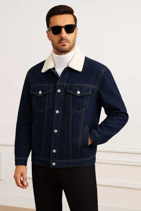 Sherpa Denim Jackets For Mens In Top Quality Collar Fur Jacket Wih 100% ...