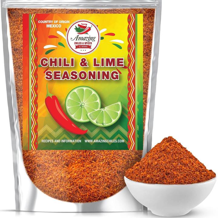 Chili Lime Seasoning, 100 gram. Fresh Natural Peppers and Sea Salt with Lime. Tangy Citrus Flavor With Mild Heat, Pairs with Fruit, Veggies, Seafood, or meat. By Amazing Chiles & Spices