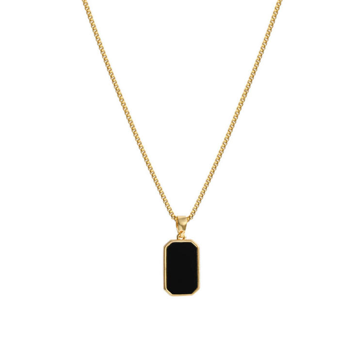 Rectangular pendant Pendant necklace Sophisticated Black Jewelry accessory Collarbone chain Minimalist Long chain Women's jewelry for Daily wear Formal occasions Party accessory Fashion statement Gift for her