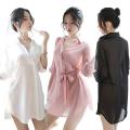 MARGOUN Dress Lingerie Transparent Shirt Sleepwear Silk Chiffon Shirt Nightgown Women Nightwear M10. 