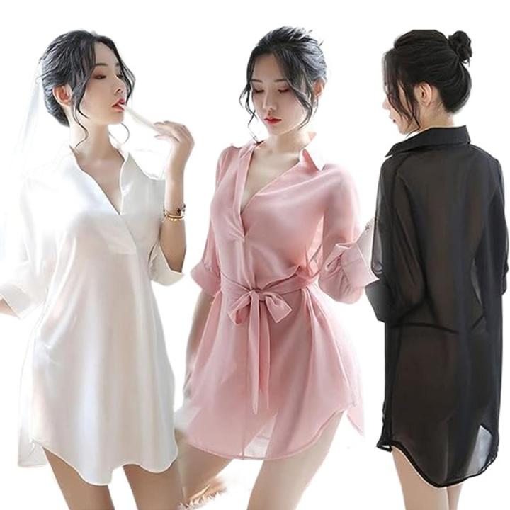 MARGOUN Dress Lingerie Transparent Shirt Sleepwear Silk Chiffon Shirt Nightgown Women Nightwear M10