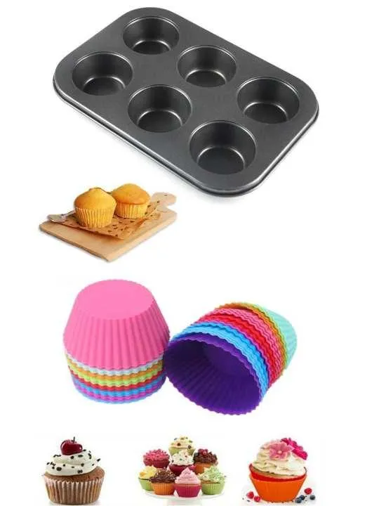 6%20Cupcake%20Muffin%20Baking%20Tray%20Non-Stick%20Mould%20with%20Baking%20Cups%20-%2050%20Pcs%20-%20Image%202