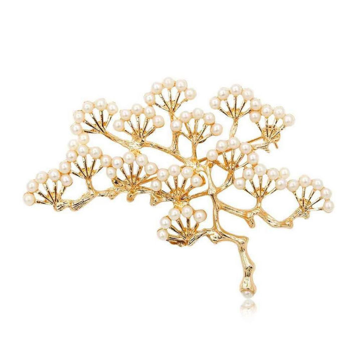 Pearls Pine Tree Brooch Pin Female Metal Fashion Jewelry Scarf Buckle Accessory
