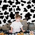 Whaline 3 Sheet Black Vinyl Cow Print Wall Decals Adhesive Cute Cow Spot Wall Stickers Removable Modern Animal Design Cow Mural Wall Decor for Bedrooms Living Room Nursery. 