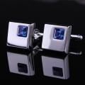 【Hengli jewelry story】Fashion jewelry Boy Mens wedding Shirt cufflinks with Silver color metal cuff links  Blue crystal encrusted high quality. 