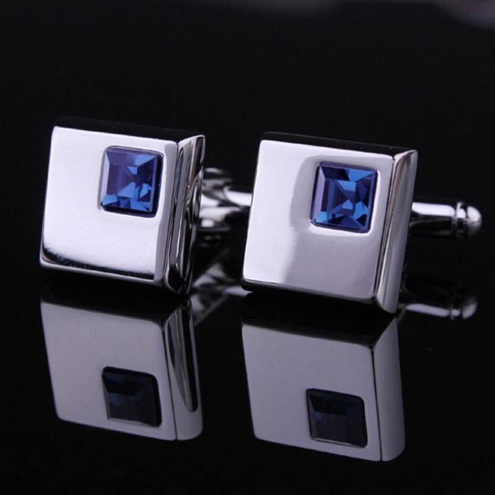 【Hengli jewelry story】Fashion jewelry Boy Mens wedding Shirt cufflinks with Silver color metal cuff links  Blue crystal encrusted high quality