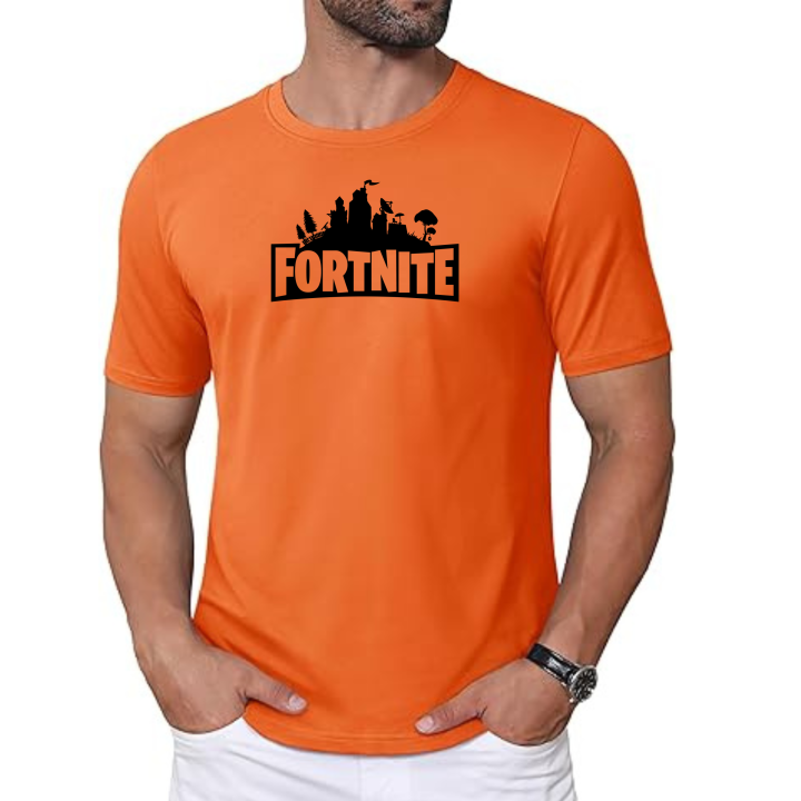 T-Shirts for Men, Fortnite logo Printed Export Quality Soft And Stretchable Poly-Cotton, Round Neck Half Sleeves Slim Fit, Printed T-Shirt for Boys, Unisex, 180GSM.