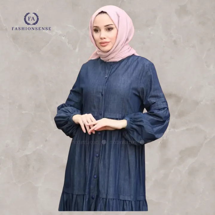 FashionSense%20%20Stay%20Cool%20and%20Fashionable%20This%20Summer%20with%20Navy%20Blue%20Unlined%20Denim%20Lyocell%20Abaya%20with%20Three%20Frill%20Style%20-%20Image%205