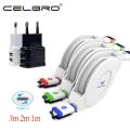 Long Usb Type C Cable 1/2/3 Meter Retractable Usb Cabel 3M Usbc Cabo Tipo C For Samsung Galaxy S20 Ultra Plus S20+ A3 A5 A7 2017. 