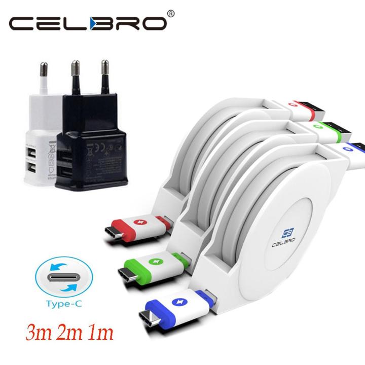 Long Usb Type C Cable 1/2/3 Meter Retractable Usb Cabel 3M Usbc Cabo Tipo C For Samsung Galaxy S20 Ultra Plus S20+ A3 A5 A7 2017