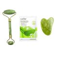 Pack Of 3 Jade roller Guasha and Face Sheet Mask Random For Facial Anti Aging Natural Stone Facial Beauty Massager Skin Face Anti Wrinkle Roller Beauty.. 