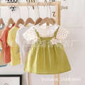 2024 Summer New Girl's Round Neck Dress Baby Girl Cotton Fashion Sling Fake Two Princess Skirts. 