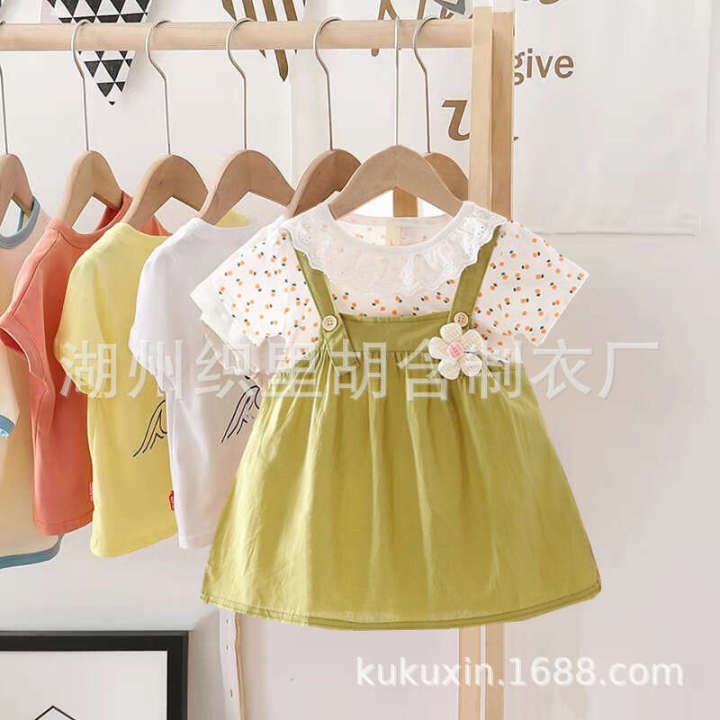 2024%20Summer%20New%20Girl's%20Round%20Neck%20Dress%20Baby%20Girl%20Cotton%20Fashion%20Sling%20Fake%20Two%20Princess%20Skirts%20-%20Image%204