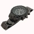 Business Casual Men's Steel Band Watch Geneva Fake Three-eye Six-hand Large Dial Calendar Quartz Watch. 