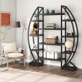 Multiple-Tiers Indoor Book Shelf, Large Half Moon Shaped Shelf, Curved Industrial Book Rack for Living Room. 