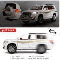 Toyota Prado Model Car Scale Model 1:24  ,Zinc Alloy Pull Back Toy car with Sound and Light for Kids Boy Girl Gift(White). 