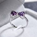 Wedding Engagement Party Bowknot Faux Amethyst Inlaid Finger Ring Bridal Jewelry. 