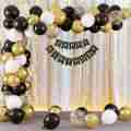 Happy Birthday Birthday Decoration Theme Set Purple, White & Black Including Happy Birthday purple banner cards, Latex Balloons, 3 Confetti Ballooons, Fairy light, Fairy light decoration theme. 