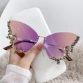Fashion Sparkling Rhinestone Rimless Butterfly Sunglasses Y2K Women Luxury Brand Vintage Sun Glasses Ladies Eyewear gafas de sol. 