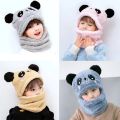 Beanie Cap Neck Warmer Beanie| Wool Caps For Kids Winter Thicken Warm Kids Hat Scarf All-in-one Fleece Boys Girls Cap Beanie Cute Cartoon Panda Toddler Children Hat Bonnet. 