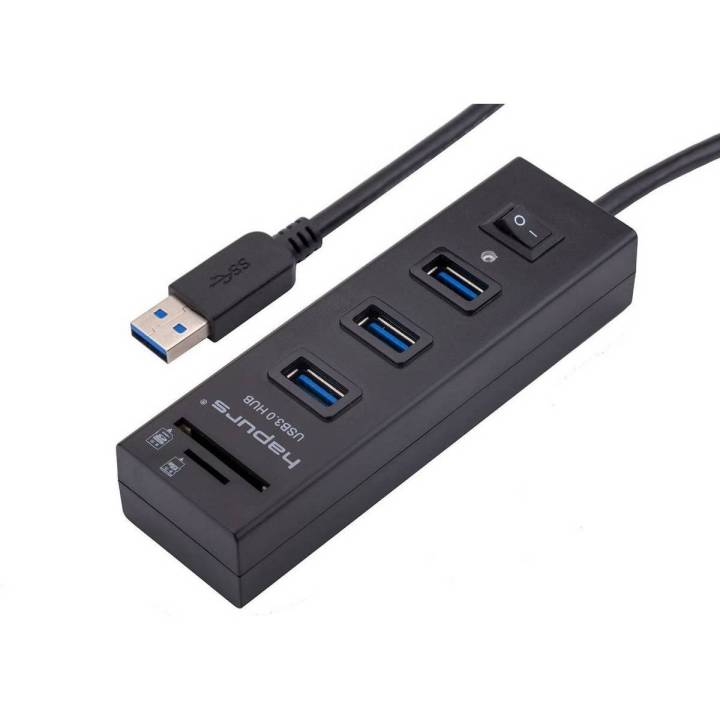 Hapurs 3 Port USB 3.0 Hub with Card Reader, Portable USB3.0 High Speed SD TF MMC Card Reader with Power Switch