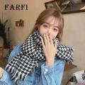 Versatile Long Scarf Wrap Stylish Black White Plaid Print Scarf with Tassel Trim Warm Shawl for Women Women Black White Scarf. 