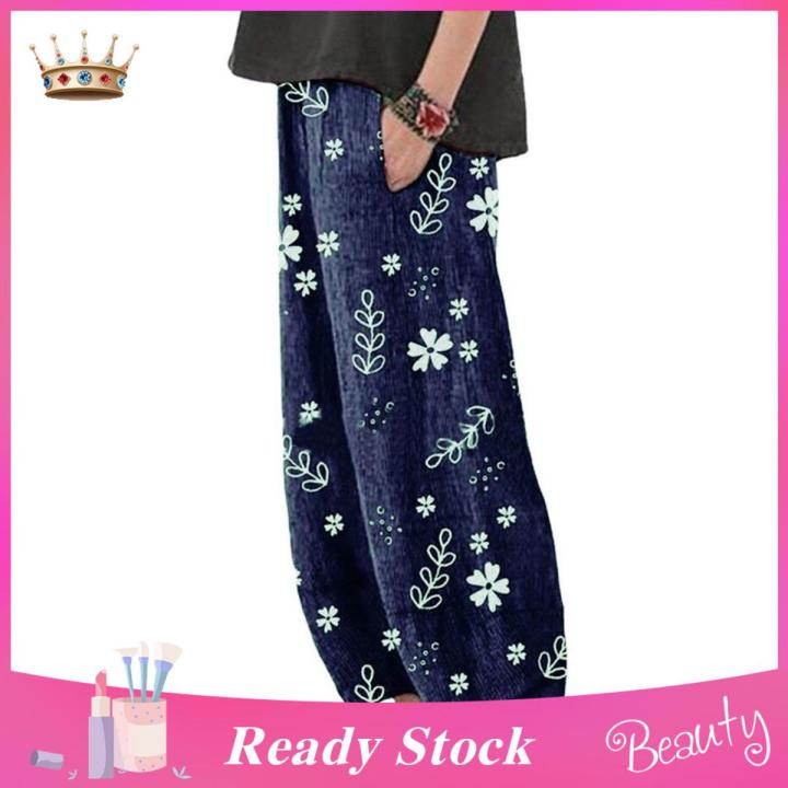 Trendygirl Baggy Trousers Mid Waist Flower Pattern Mid-Rise Pants