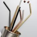 Environmentally friendly stainless steel straw non-disposable milk tea thick straw golden drinking tube glass iron elbow. 