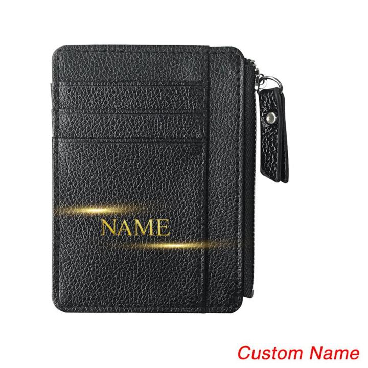 Custom Name Card Holder Korean Version Of Pu Lychee Gold Name Wallets Lady Zipper Coin Purse for Women Men Small Card Package
