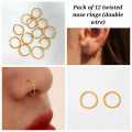 Pack of 3/12 golden/silver/Random/multi color nose rings round zircon/twisted/plain multicolor nose hoop surgical nose pin  for girls and women. 