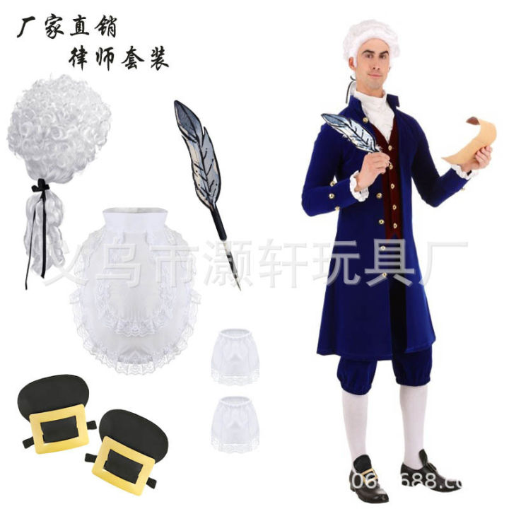 Dress up CCOSPLAY Washington Lawyer Wig Feather Pen Lace Sleeve Cuff Cover Shoe Buckle Set