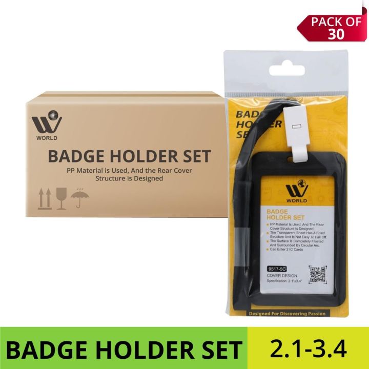 Pack of 30: WBM Badge Holder Set, Transparent Cover Suitable for All Kind of ID Cards, Moisture and Scratch Protection Badge Holder - Black