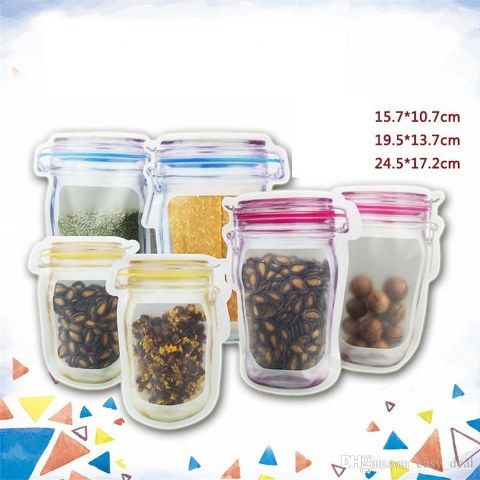 3 PCS Jar Zipper Bags,Food Storage Snack Sandwich Ziplock Bags,Reusable Airtight Seal Food Storage Bags,Leakproof Food Saver Bags for Travel Camping and Kids