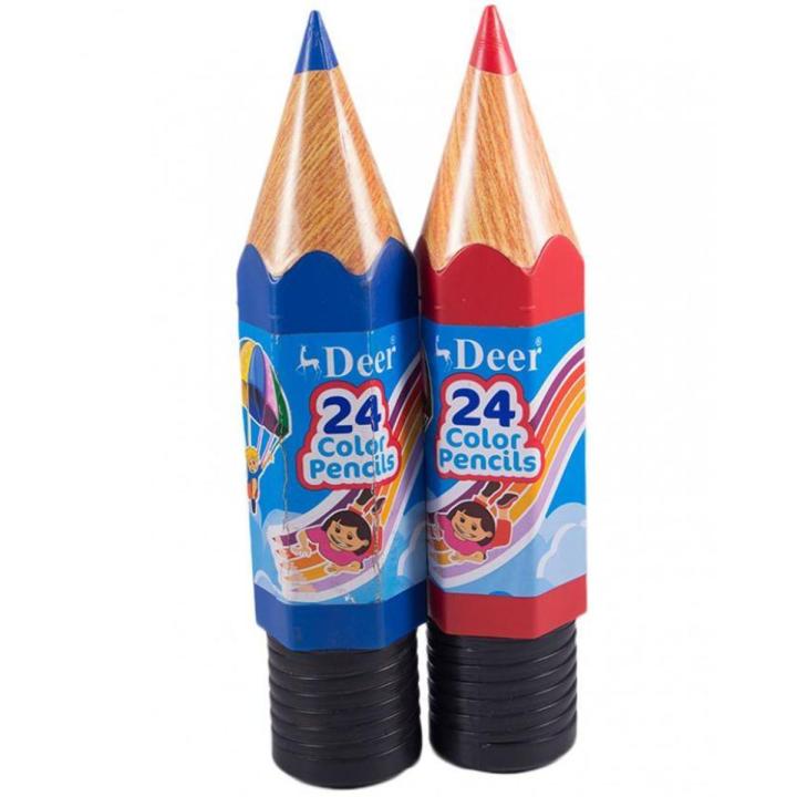 Deer 24 Colour Pencil BEST FOR KIDS PLASTIC PENCIL BOX PACK OF 1 BOX