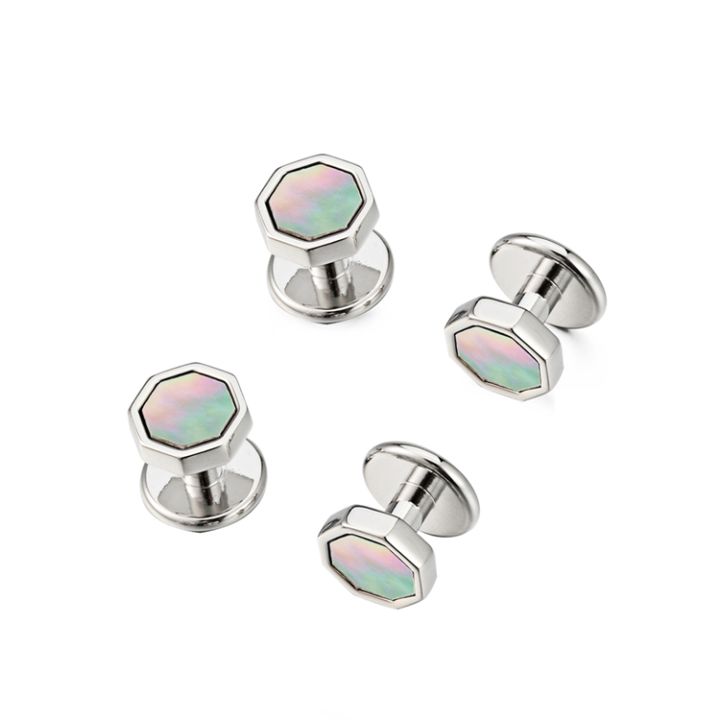 【GIGAJEWE mall】Low-key Luxury Mother Pearl Cufflinks studs Sets Lepton Shell Cufflink Collar Studs Cuff links Men Gift Set