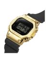 Casio G Shock 5600 Series Square Digital Gold Ion Plated Bazel Stop Watch Hourly Time Signal Full Auto Calender (to year 2099) Flash Alert Electro-Illuminator Backlight Multi-Functions Black Resin Band Watch-GM-5600G-9DR. 