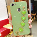 For OPPO F5 Back Cover with Love Heart Chain Wrist Strap Fashion Bracelet Shiny Plating Bumper Protective Case Silicone Shockproof Mobile Phone Cases. 