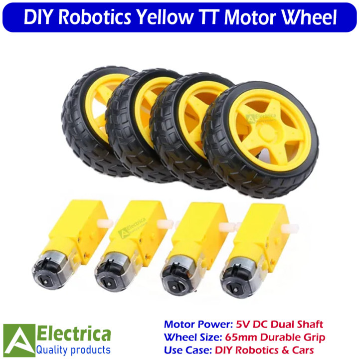 TT%20Motor%20&%20Wheel%20Set%204-Pack%20(8pcs)%20%7C%20Dual%20Shaft%205V%20DC%20Plastic%20Gear%20Motor%20with%20High%20Torque%20&%20Durable%20Wheels%20for%20DIY%20Robotics%20Cars%20Kits%20by%20Electrica%20-%20Image%202