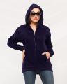 Navy Blue Fleece Zipper Hoodie For Women. 