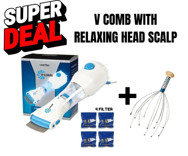 V Comb, Anti Lice Electric Comb, Head Lice Machine with 4 Filters, Lice Removal Machine, Anti Lice Machine with Steel Comb,  Lice Egg Removal Machine