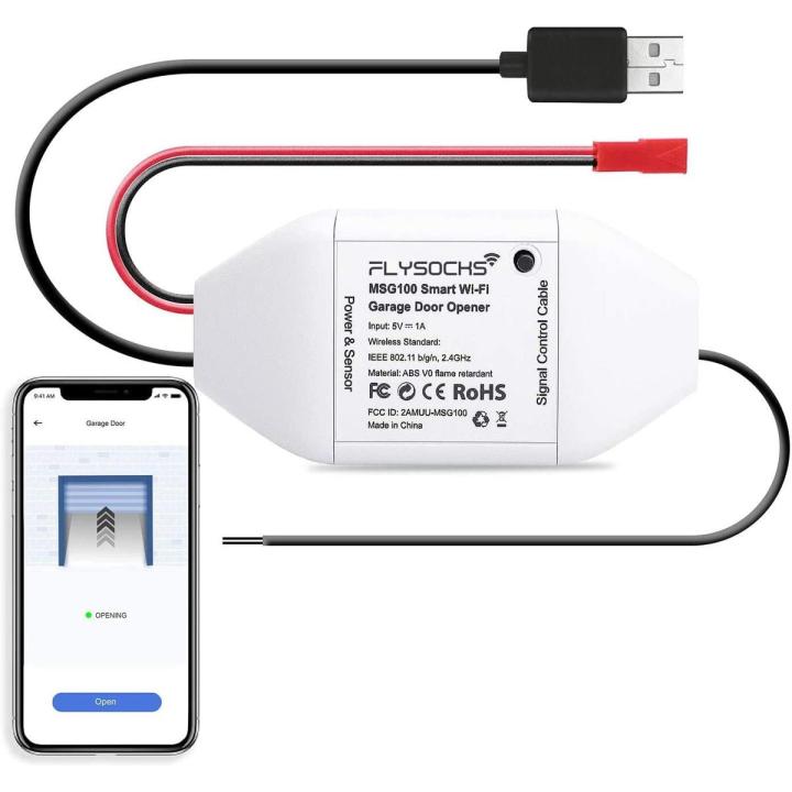 Flysocks Smart Garage Door Opener, WiFi Garage Door Switch, Compatible with Alexa, Google Assistant, No Hub Required, App Control